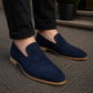 Handmade Men's Blue Suede Leather Moccasin Loafers