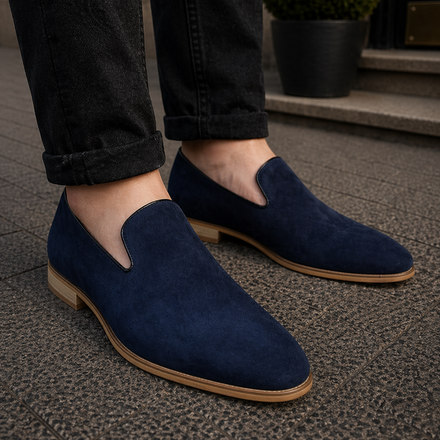 Handmade Men's Blue Suede Leather Moccasin Loafers