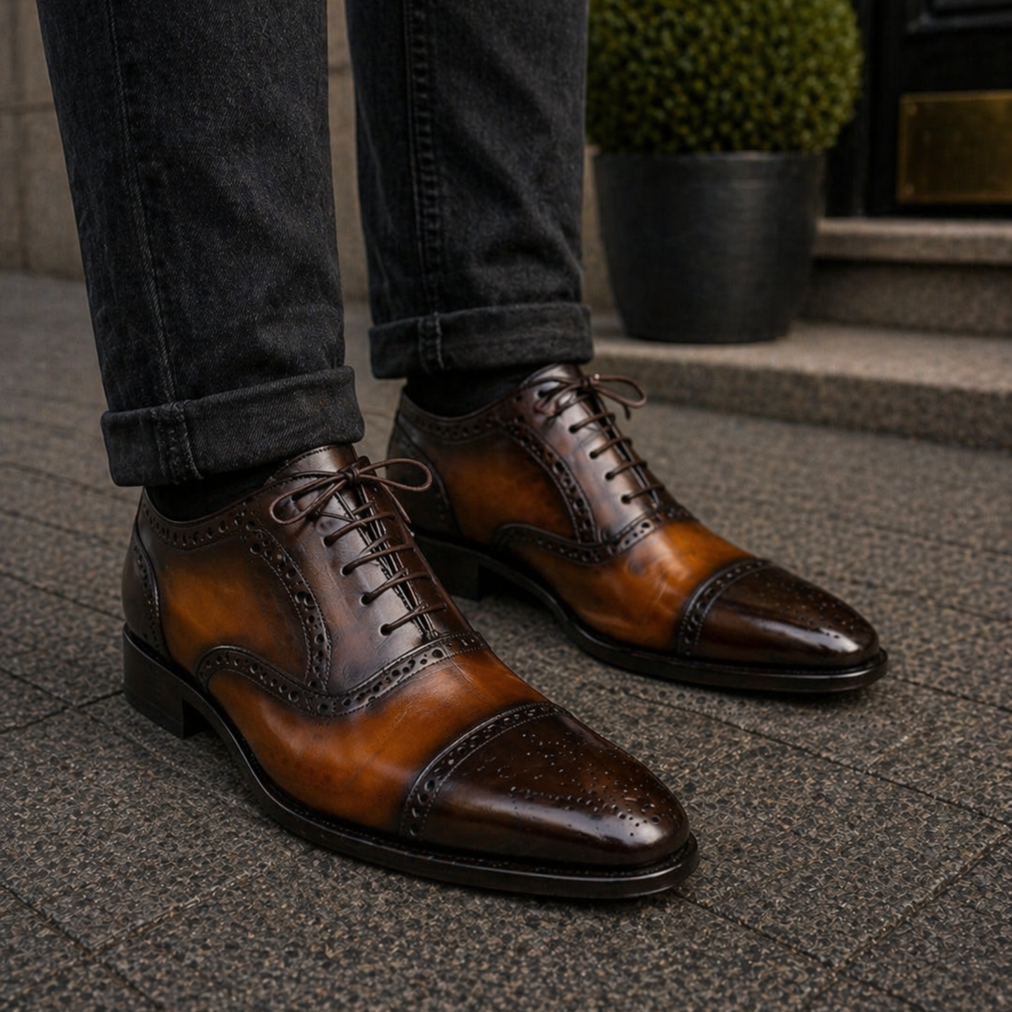 Handmade Men's Brown Leather Brogue Oxfords