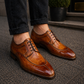Men's Tan Brown Leather Slip Toe Oxford Shoes