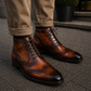 Men's Brown Patina Leather Ankle High Wingtip Boots