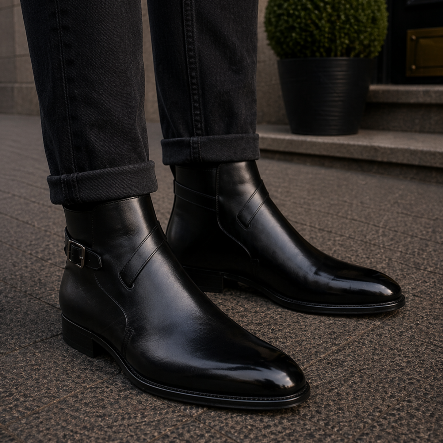 Handmade Men's Black Leather Ankle High Jodhpur Boots