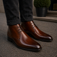 Handmade Men's Brown Leather Ankle High Chukka Boots