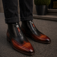 Men's Brown & Black Leather Wingtip Zipper Shoes