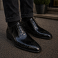 Men's Handmade Black Leather Medallion Toe Shoes