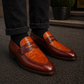 Men's Two Tone Tan Brown Alligator Leather Penny Loafers