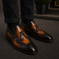 Handmade Men's Brown Patina Leather Tassel Loafers