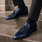 Men's Blue Alligator Texture Leather Tassel Loafers