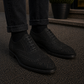Handmade Men's Black Suede Leather Wingtip Oxford Shoes