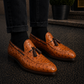 Handmade Men's Tan Brown Ostrich Leather Tassel Loafers