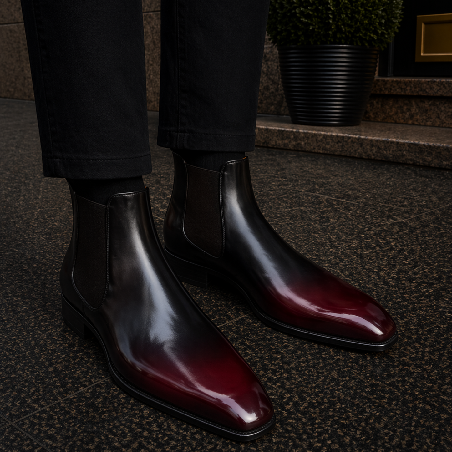 Handmade Burgundy Patina Leather Chelsea Boots