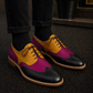 Handmade Men's Tri Tone Leather Wingtip Oxford Shoes
