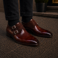 Men's Brown Suede Leather Double Monk Formal Shoes