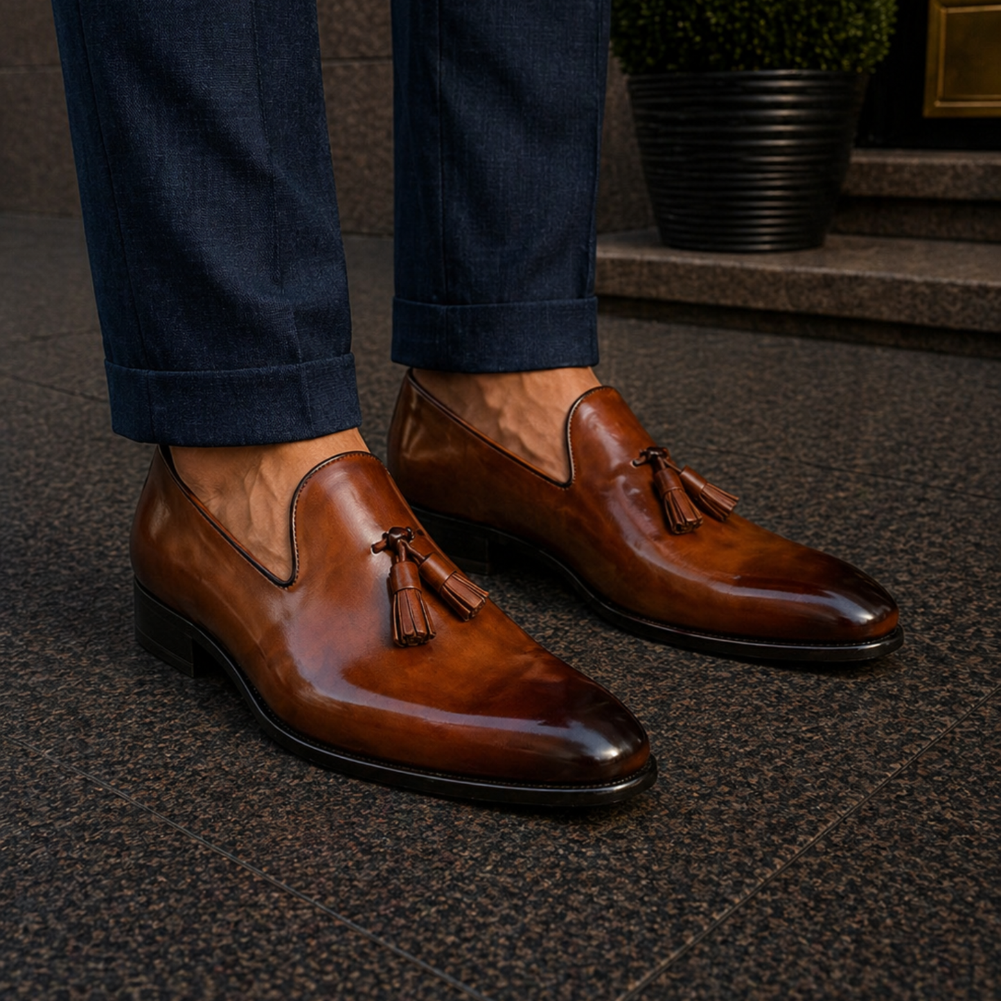 Men's Brown Leather Chaplin Tassel Loafers