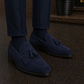 Men's Navy Blue Suede Fringed Tassel Loafers
