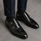 Men's Black Crocodile Texture Leather Monk Shoes