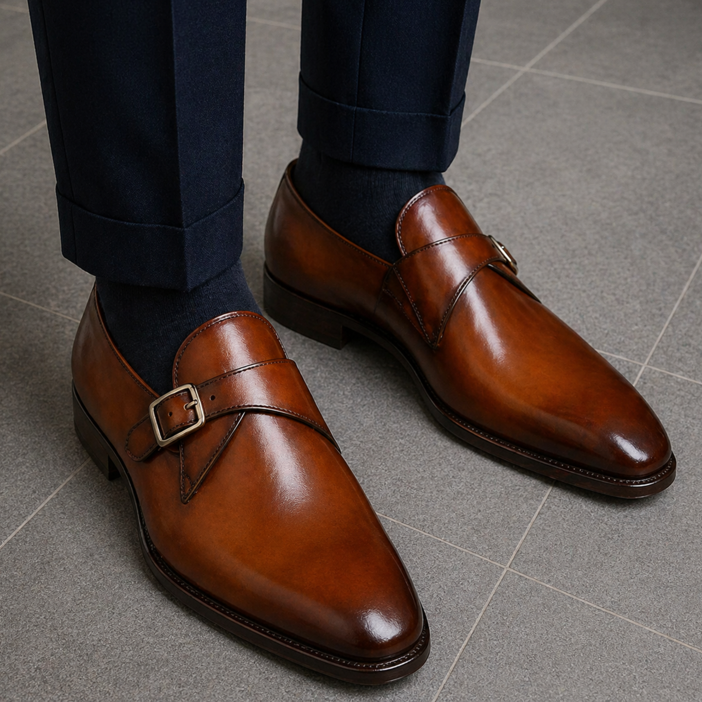 Handmade Men's Brown Leather Monk Style Formal Shoes