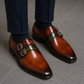 Handmade Men's Brown Patina Leather Double Monk Shoes