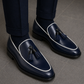 Men's Navy Blue Leather Tasseled Moccasin Loafers