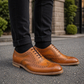 Men's Tan Leather Wingtip Brogue Oxford Shoes