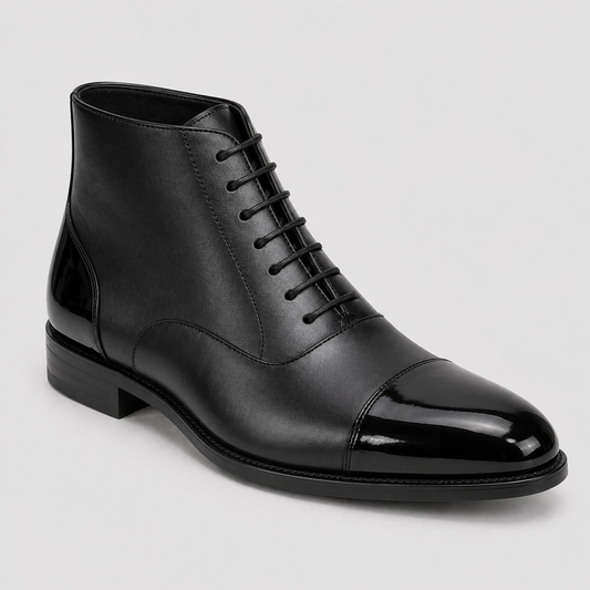 Men's Black Leather Ankle High Luxury Dress Boots