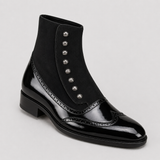 Men's Black Patent Leather Ankle High Button Boots