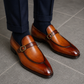 Men's Brown Patina Leather Monk Buckle Loafers