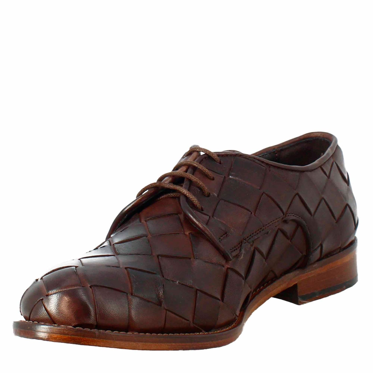 Men's elegant vintage dark brown derby in woven leather