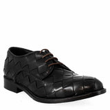 Elegant vintage black derby for men in woven leather