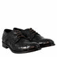 Elegant vintage black derby for men in woven leather