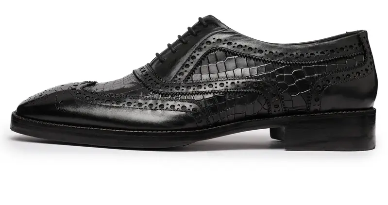 Wingtip Brogue Oxford- Croc Black