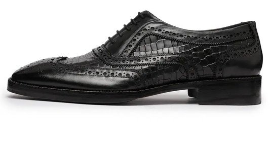 Wingtip Brogue Oxford- Croc Black