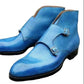 Men's Sky Blue Leather Double Monk Boots