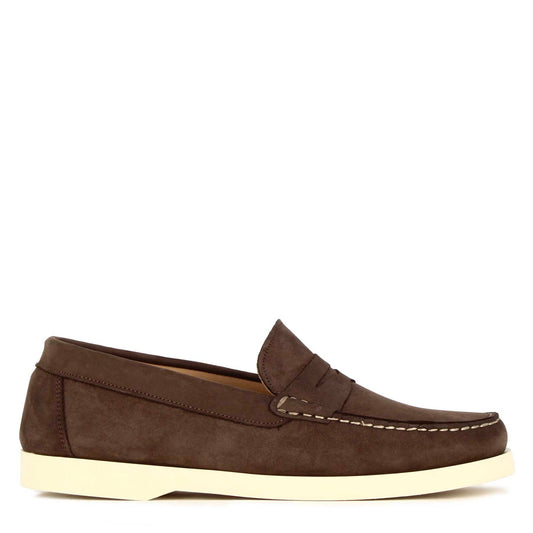 Casual men's boat moccasin in dark brown leather