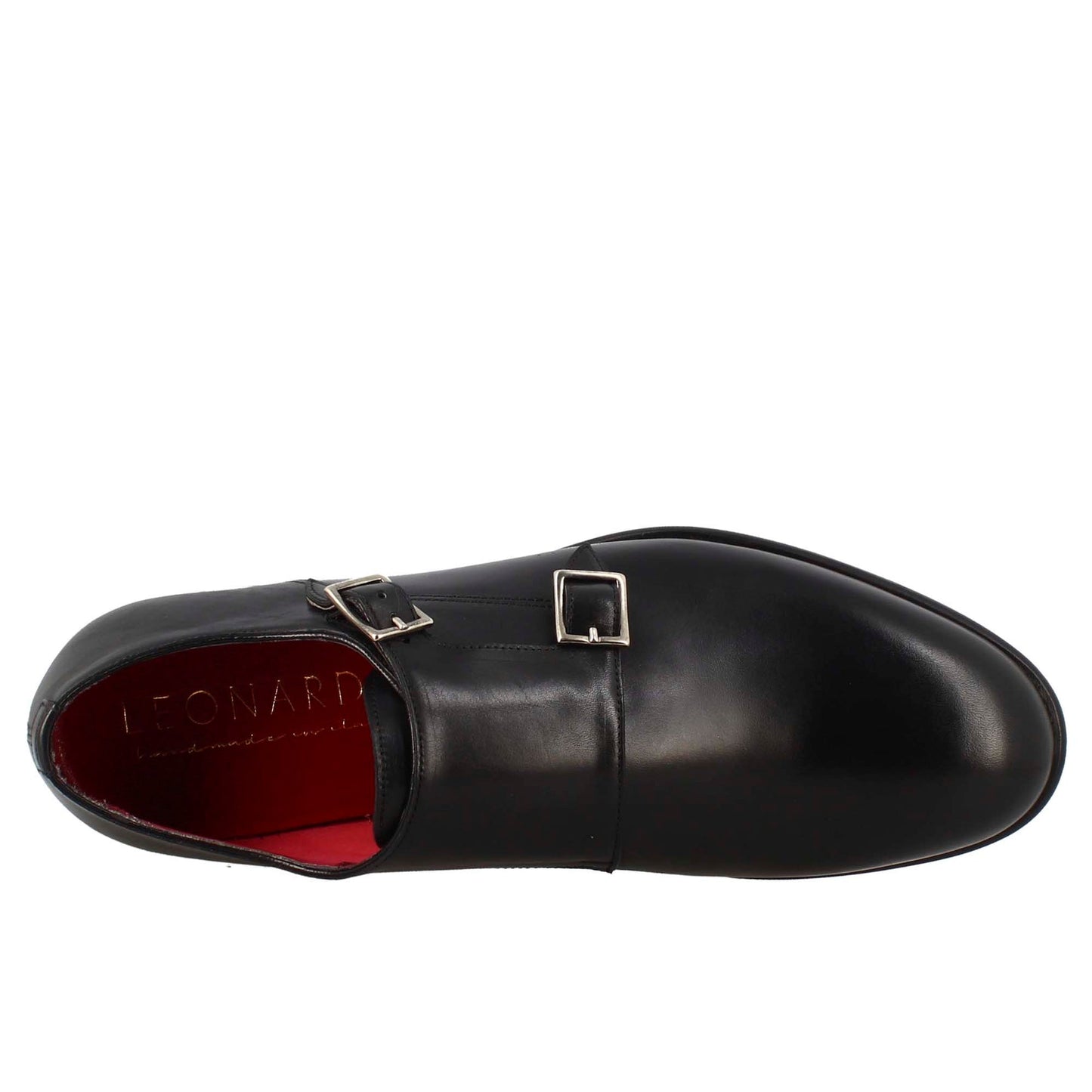 Men's double buckle shoe in black leather