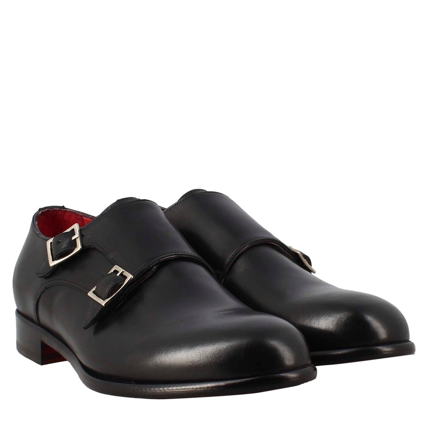 Men's double buckle shoe in black leather