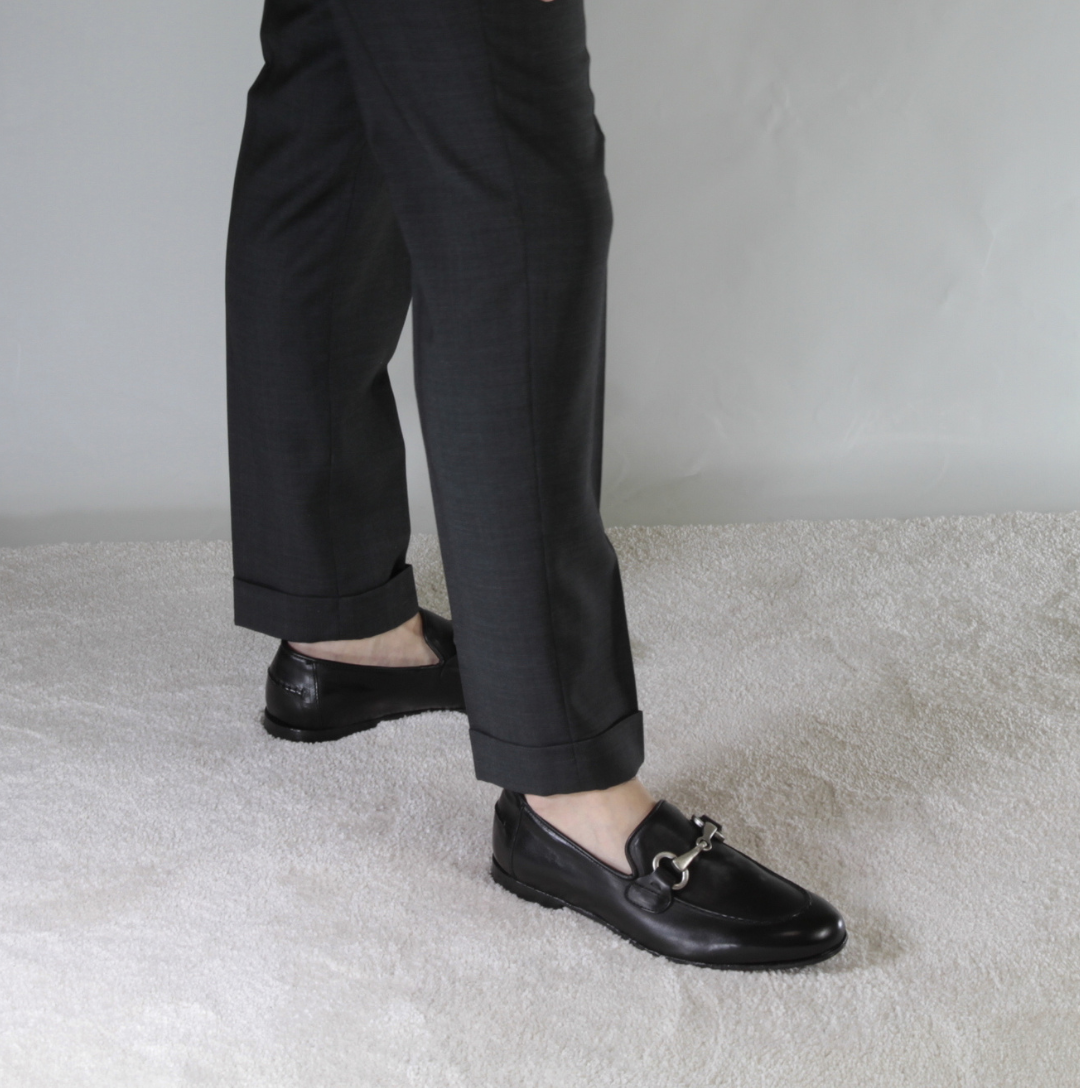 Men's black leather moccasin with horsebit