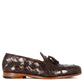 Men's loafers with tassels in dark brown woven leather