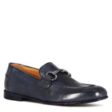Men's moccasin in blue smooth leather with horsebit
