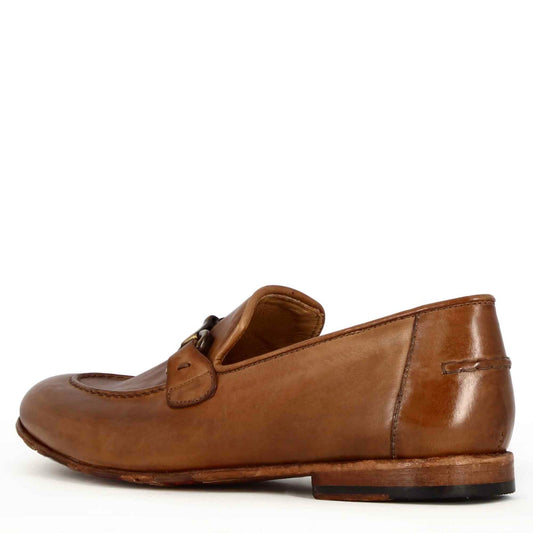 Men's moccasin in brown smooth leather with horsebit