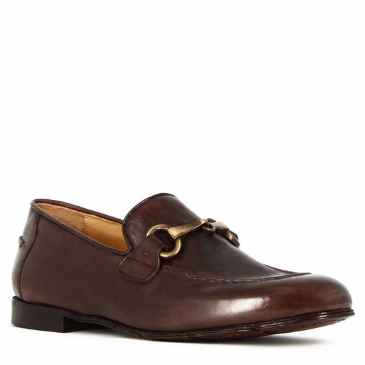 Men's dark brown leather moccasin with horsebit