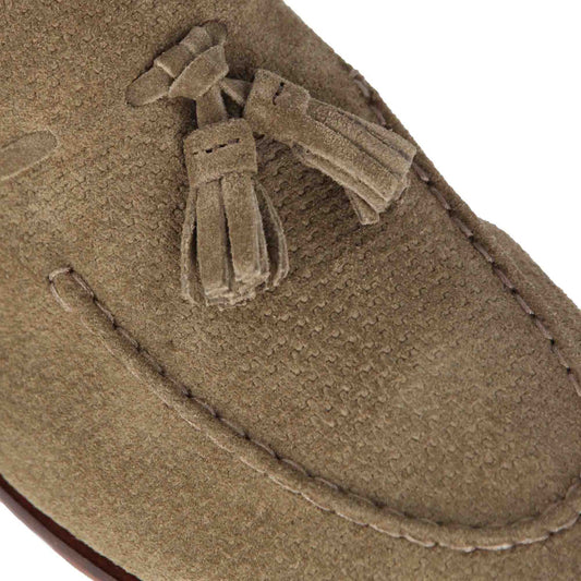 Handmade suede moccasin with beige tassels