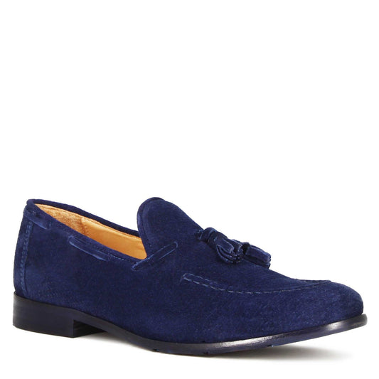 Handmade suede moccasin with blue tassels
