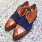 Men's Tan Brown & Blue Suede Leather Oxford Shoes