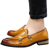 Men's Genuine Tan Leather Double Monk Loafers