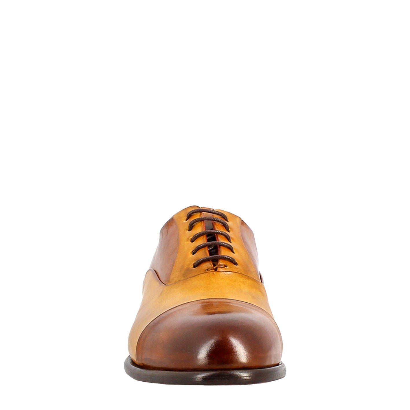 Elegant men's brown and yellow oxford in leather and red lining
