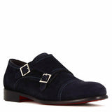 Double buckle men's shoe in blue suede