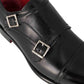 Men's double buckle shoe in black leather