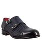 Men's double buckle shoe in blue woven leather