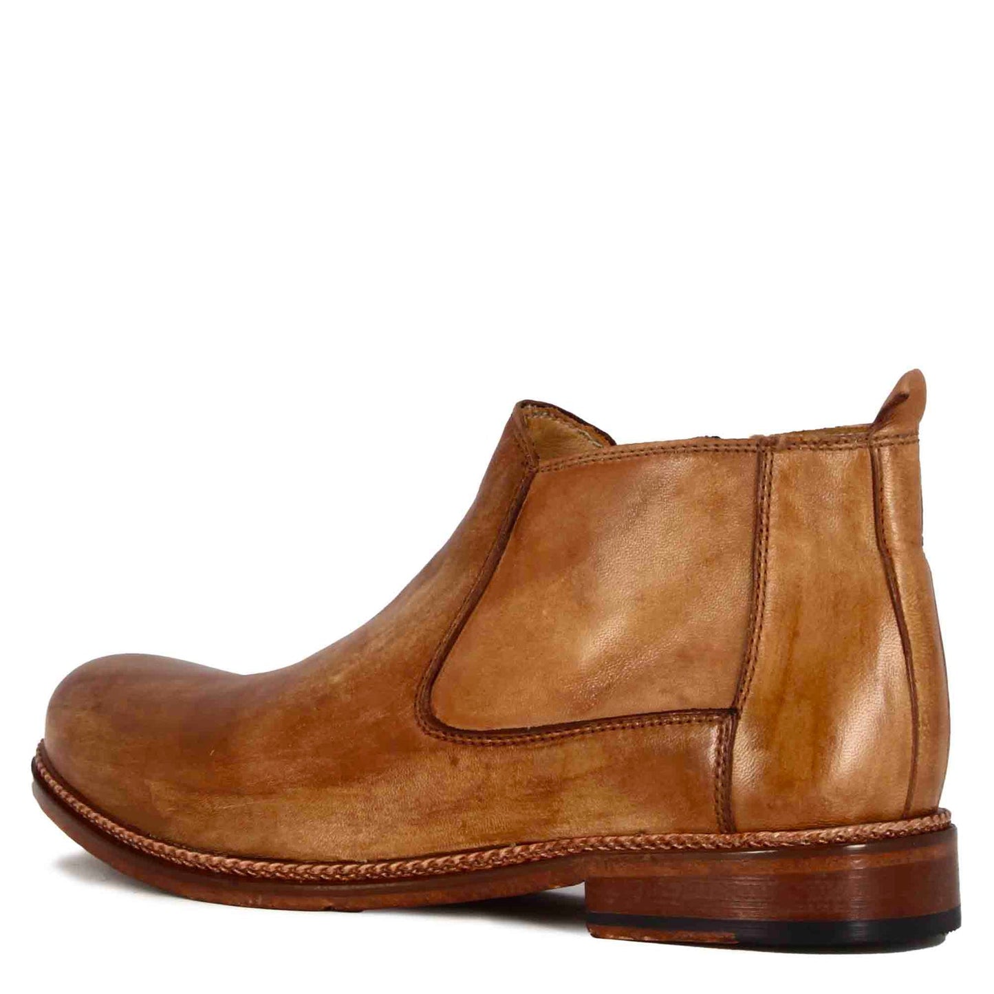 Handmade classic light brown leather men's ankle boots